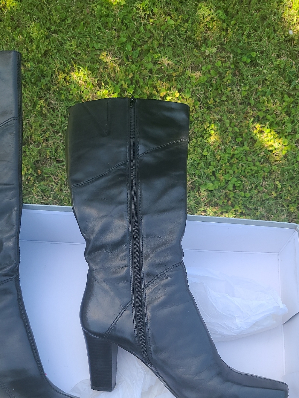 Nine West Black Leather Mid-Calf Heeled Boots